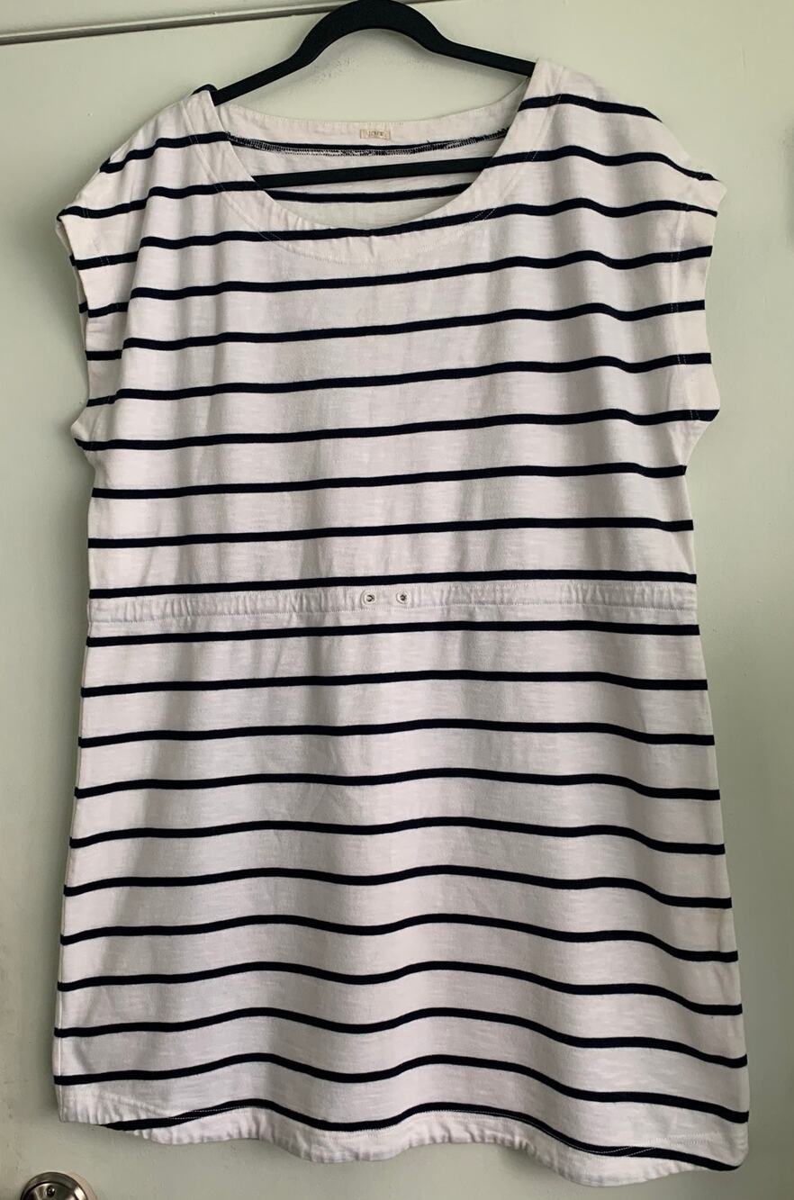 J. Crew Slub Knit Striped Tunic Dress XL Navy White Missing Drawstring